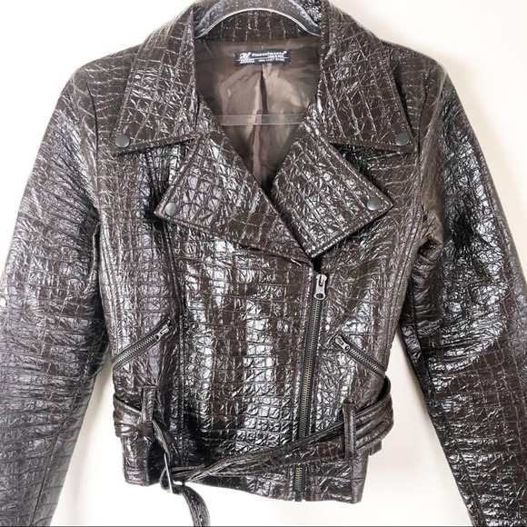 Rinascimento Faux Leather Brown Moto Short Jacket - Picture 2 of 10